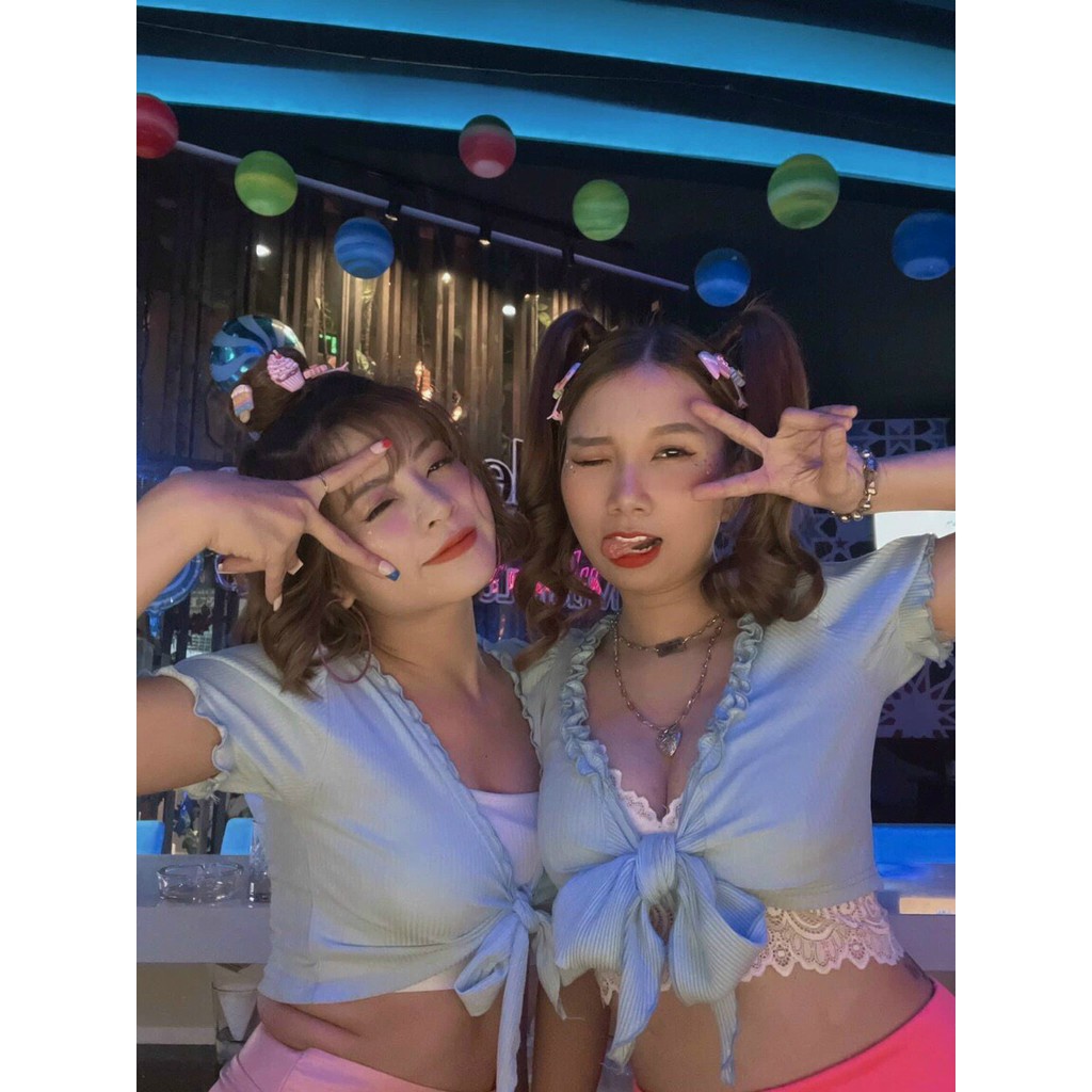 Áo croptop kiểu sexy JOY BABE form ôm🦋thun gân xịn co giãn 4 chiều,thắt 🎀 hở ngực kieu tay ngắn CRON 198 SALE