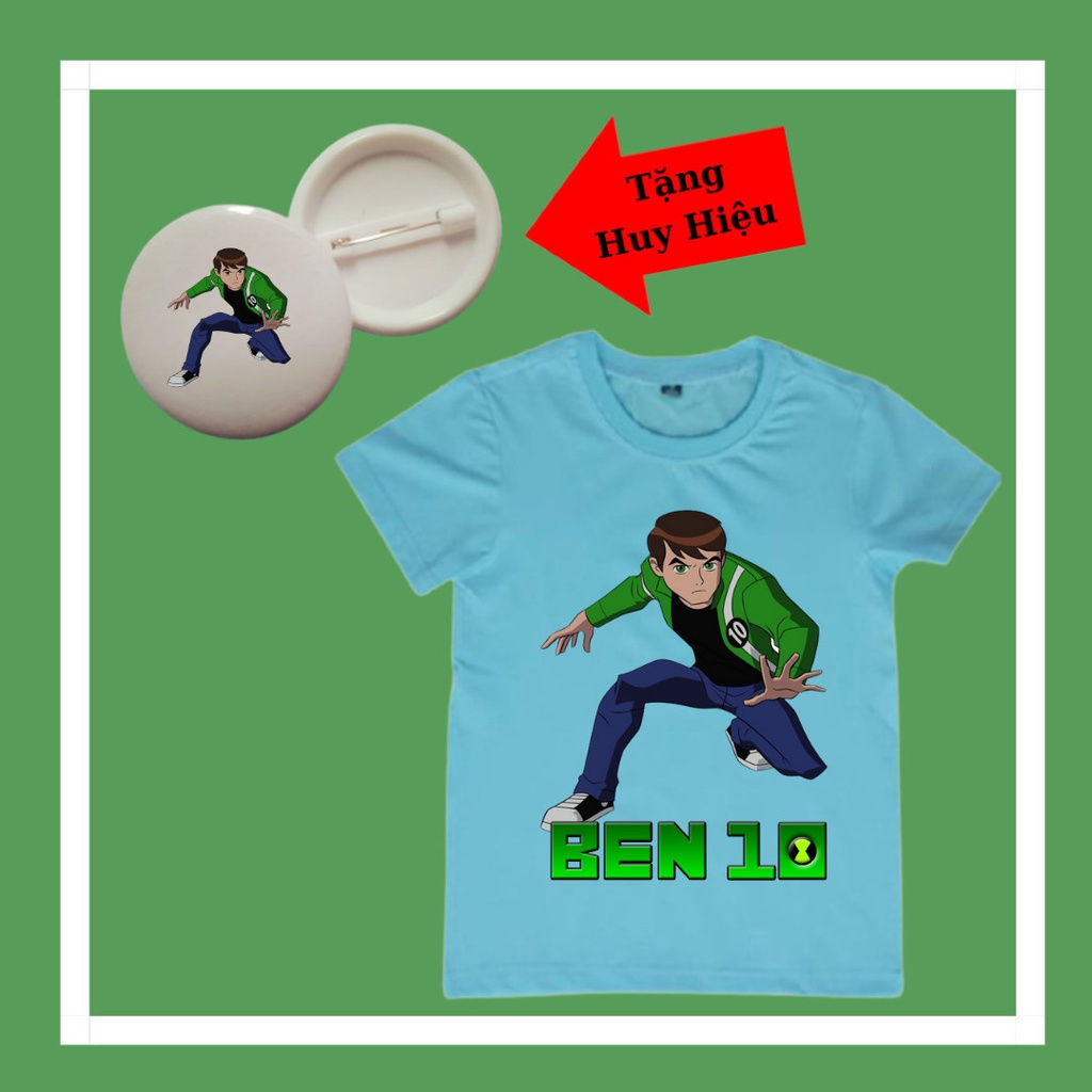 Áo thun bé trai mẫu Benten Ben10 bé trai tay cộc, cổ tròn kèm huy hiệu ben 10