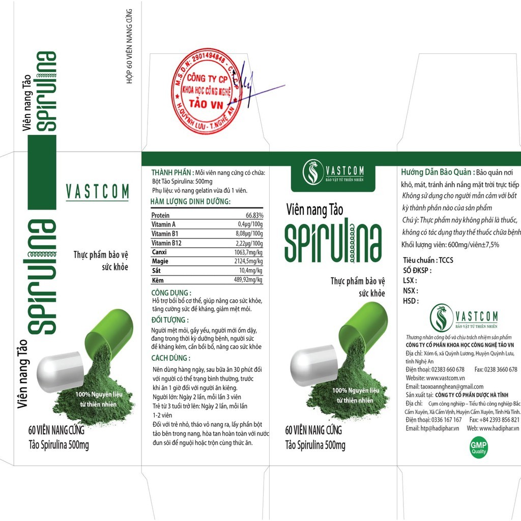 Tảo xoắn Spirulina hộp 60 viên