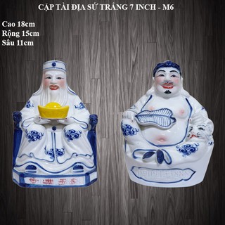 Cặp tượng thần tài ông địa sứ trắng xanh 7 inch - M6