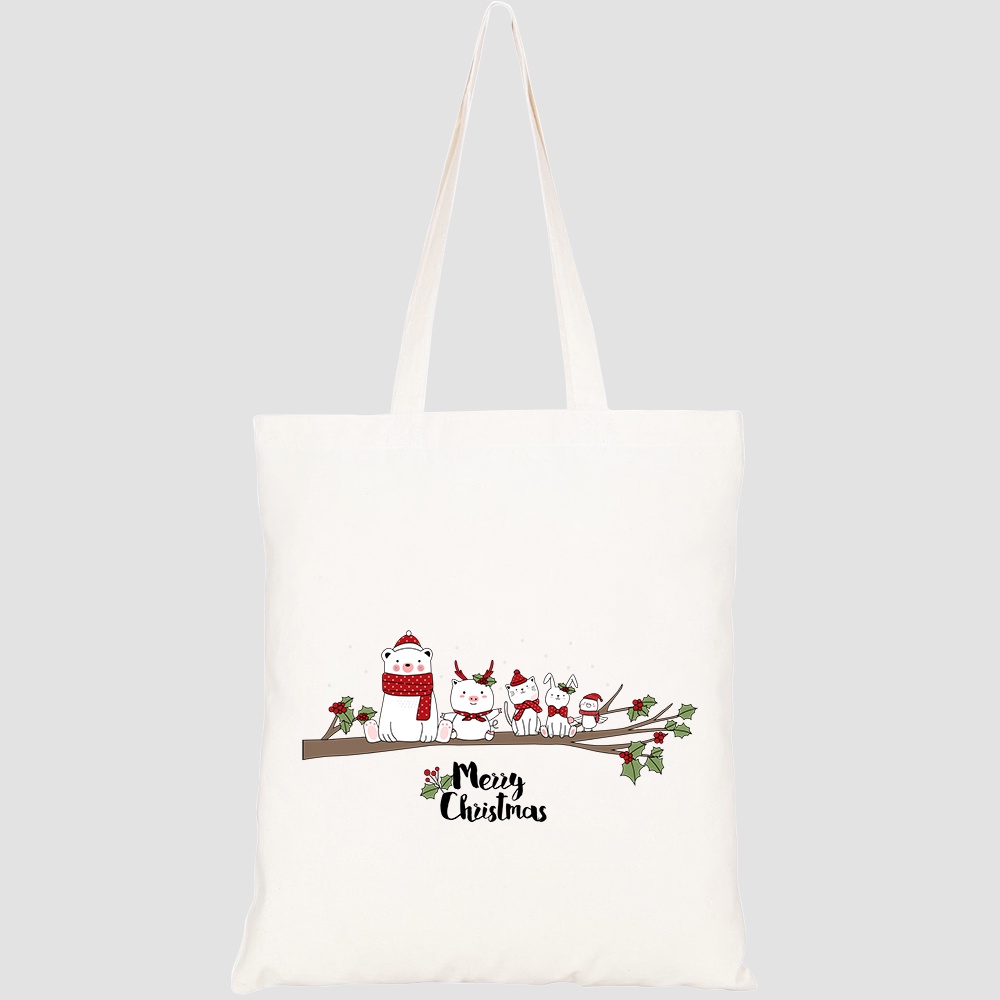 Túi vải tote canvas HTFashion in hình christmas design with cute animal HT116