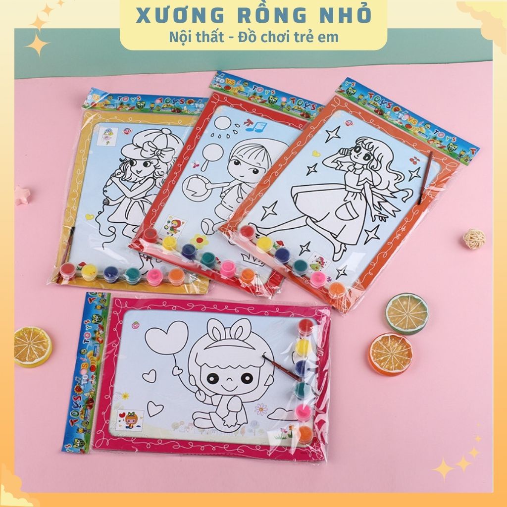 Tranh tô màu cho bé -  bộ 2 tranh tô tặng kèm màu cho bé thỏa sức sáng tạo - Xương Rồng Nhỏ