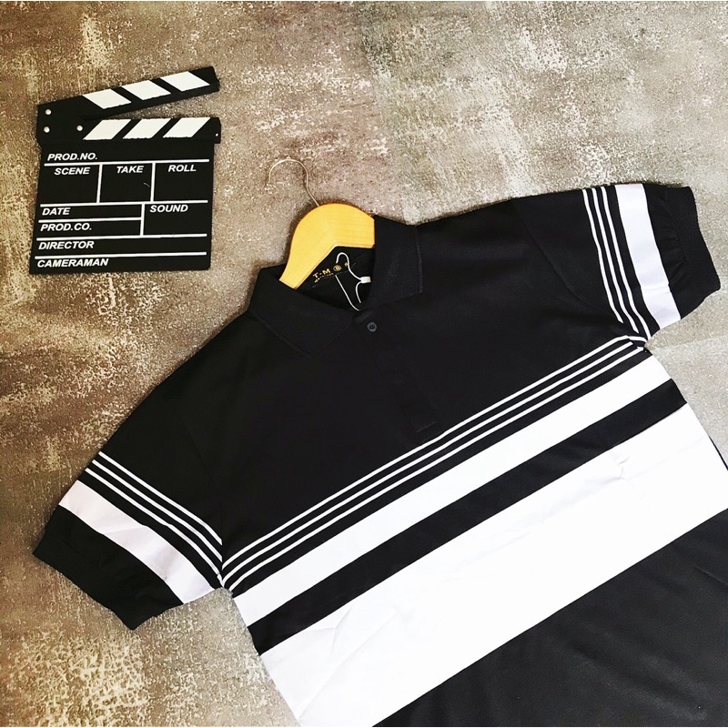 Áo Polo nam cao cấp cổ bẻ phối sọc ngang đen trắng form ôm dáng chuẩn đẹp chất thun lạnh cotton thoáng mát | BigBuy360 - bigbuy360.vn