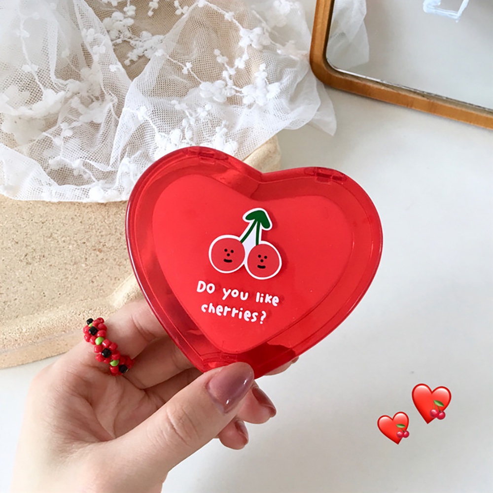[Hàng mới về] Gương Trang Điểm Hai Mặt Có Thể Gấp Gọn Mini Họa Tiết Trái Cherry Màu Đỏ Dễ Thương