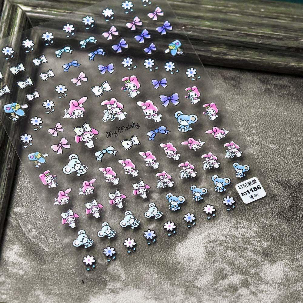 Nhãn dán lá nhôm dập nổi hoạt hình 3D dễ thương tự dính trang trí móng lâu trôi DIY