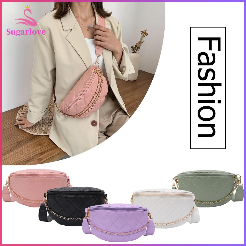 Beautiful※Fanny Waist Pack Women PU Leather Chain Zipper Chest Shoulder Crossbody Bag