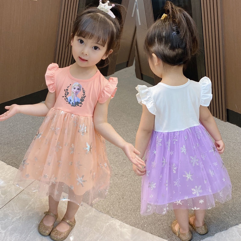 Đầm Công Chúa Phối Lưới Họa Tiết Hoạt Hình Thời Trang Mùa Hè Hàn Quốc 2022 Cho Bé Gái