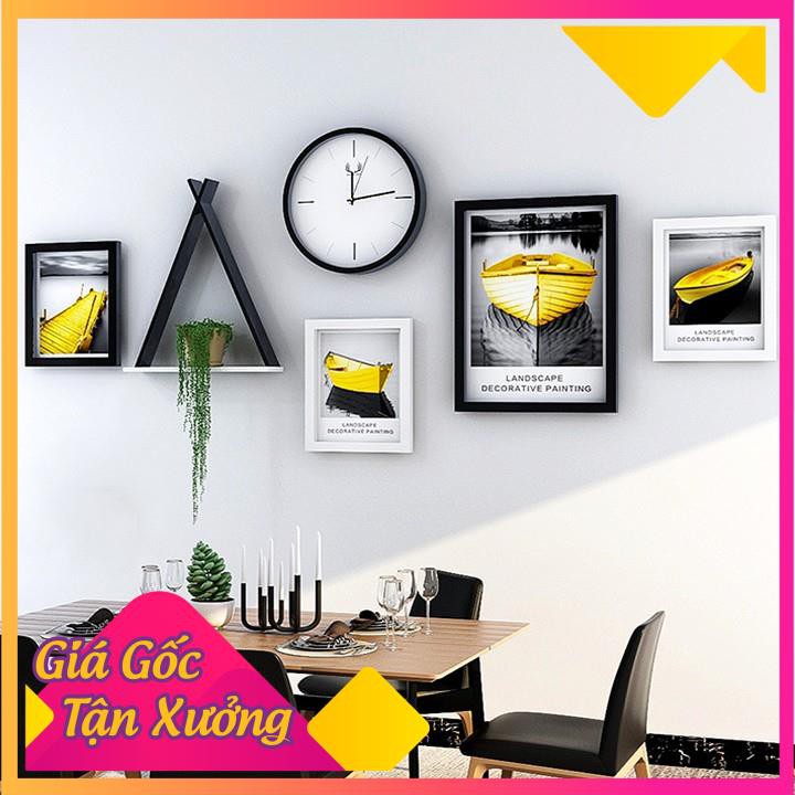 Khung tranh bộ, khung tranh decor treo tường nghệ thuật kèm đồng hồ REB008