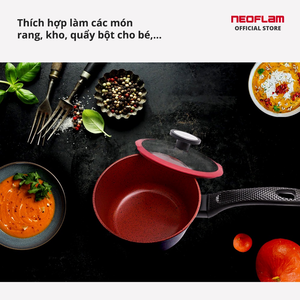 [Mã BMBAU300 giảm 10% đơn 499K] Quánh de Chef Neoflam size 18cm, nồi tráng gốm, nấu cháo, an toàn EKDCS18