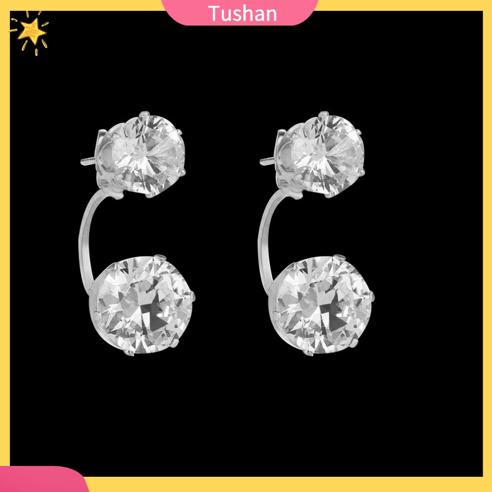 TUSH_Fashion Women Double Cubic Zirconia Drop Ear Jacket Piercing Earrings Jewelry