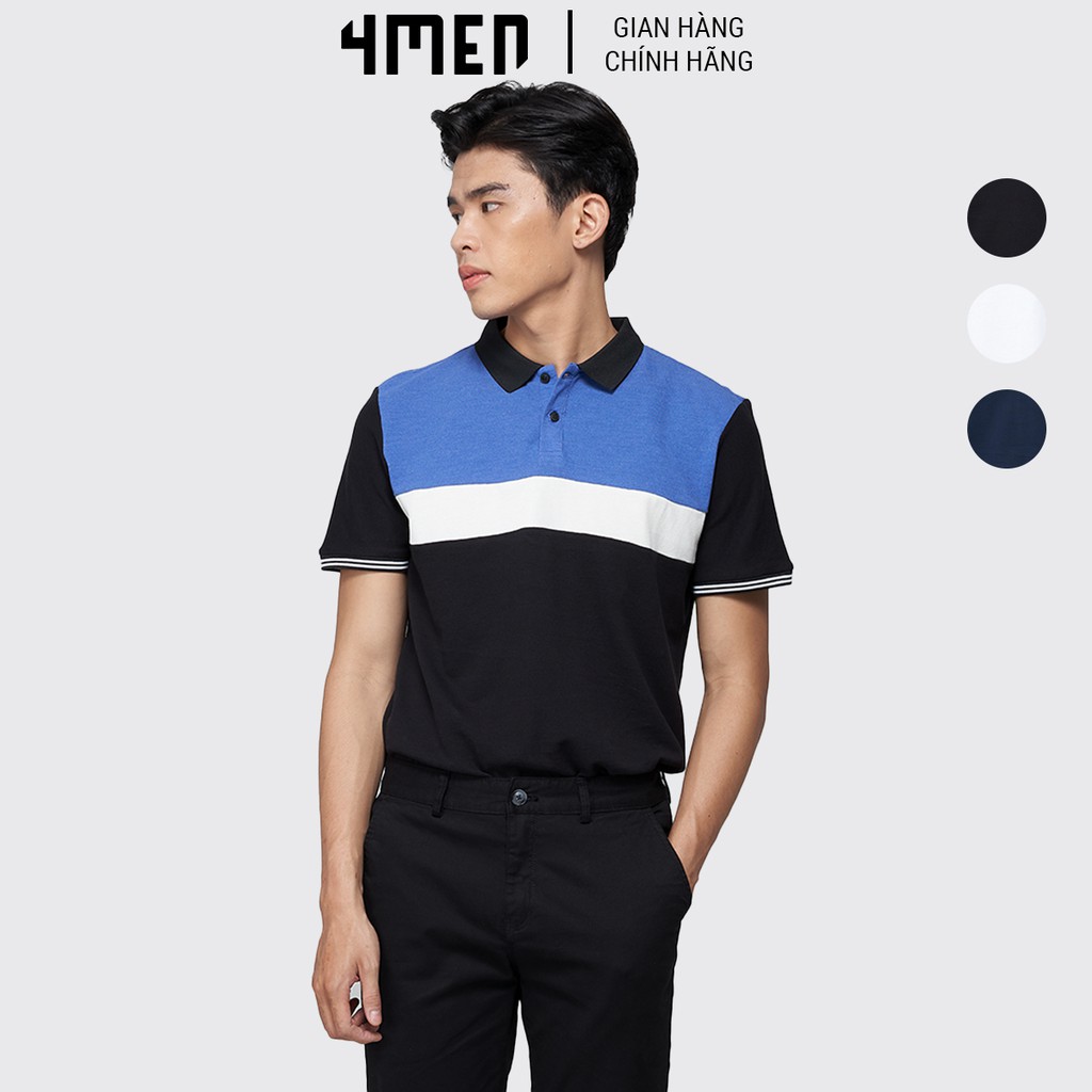 Áo thun polo nam phối 3 lớp màu 4MEN PO013 ngắn tay, cổ bẻ, bo tay, vải thun 100% cotton cao cấp