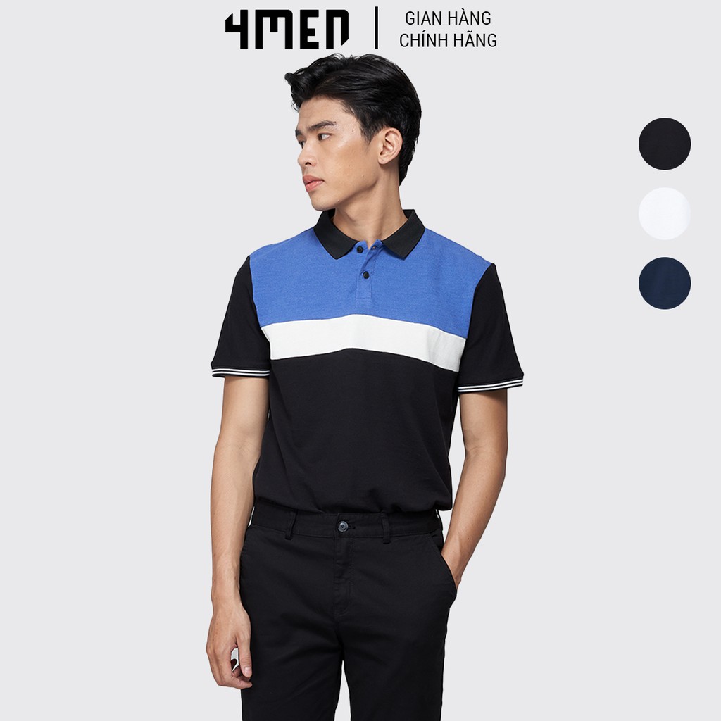 Áo thun polo nam phối 3 lớp màu 4MEN PO013 ngắn tay, cổ bẻ, bo tay, vải thun 100% cotton cao cấp | BigBuy360 - bigbuy360.vn