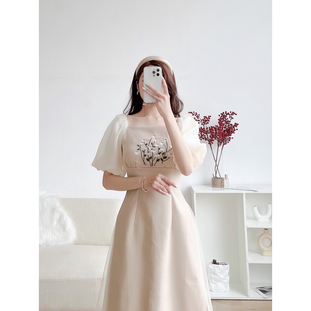 Áo dài cách tân nguyên set kèm chân váy thêu hoa phong cách tiểu thư 1582 IMES SHOP