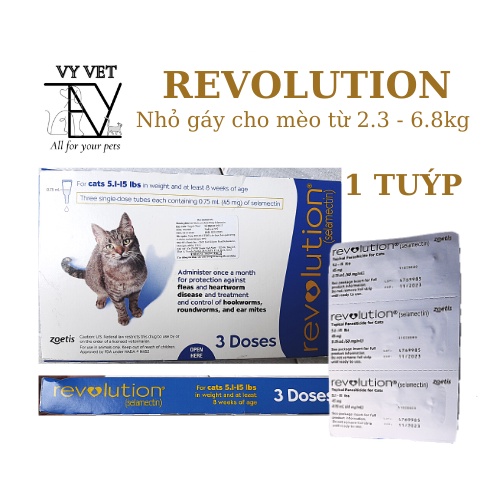 REVOLUTION nhỏ gáy loại bỏ rận,giun cho mèo 2.3-6.8kg