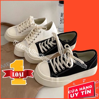 Giày thể thao nữ Ulzzang bata đen trắng bò sữa đế bánh mì độn đế vải canvas vintage conver cute