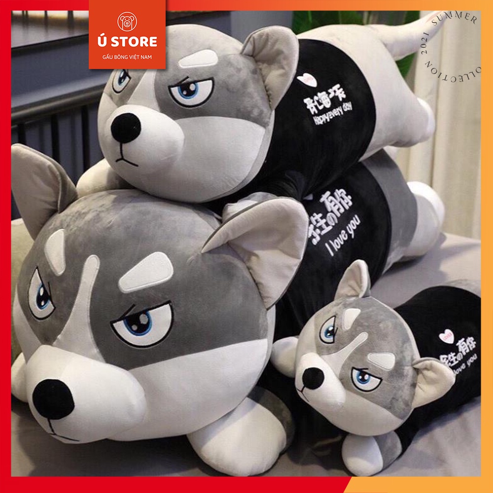 Gấu bông Chó Husky Siêu To Khổng Lồ 1m5 - Gối Ôm Chó Ngáo Size1m5, Ú Store