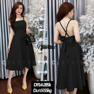 Đầm lụa xoè 2 dây cột nơ lưng kèm mút