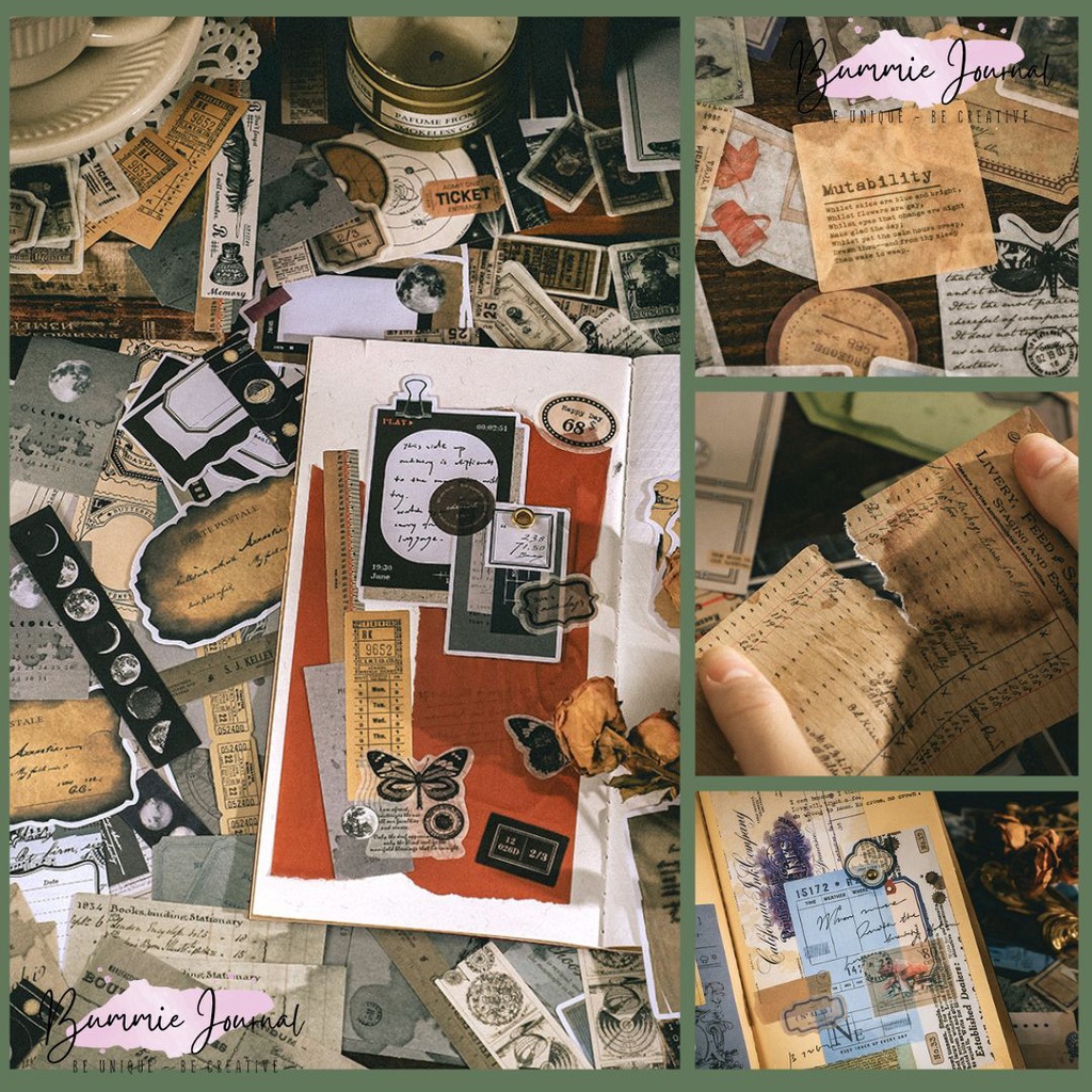 Set 200 sản phẩm tổng hợp vintage trang trí sổ journal, junk journal, scrapbook