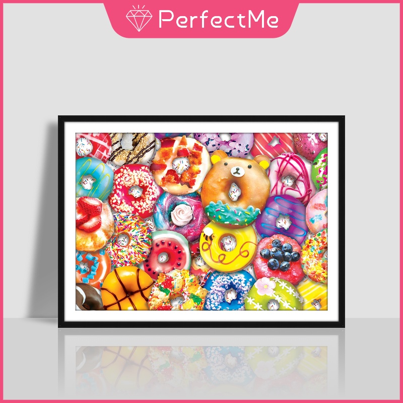 Bộ Tranh Đính Đá Tự Làm Hình Bánh Donut Kích Thước 40X30Cm