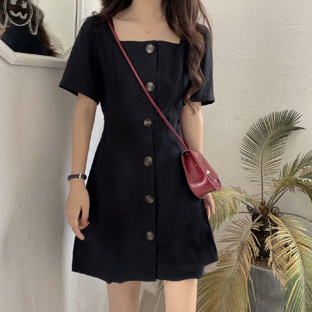 Đầm Tay Ngắn Cổ Vuông Thời Trang Thanh Lịch Hàn Quốc 2020 | BigBuy360 - bigbuy360.vn