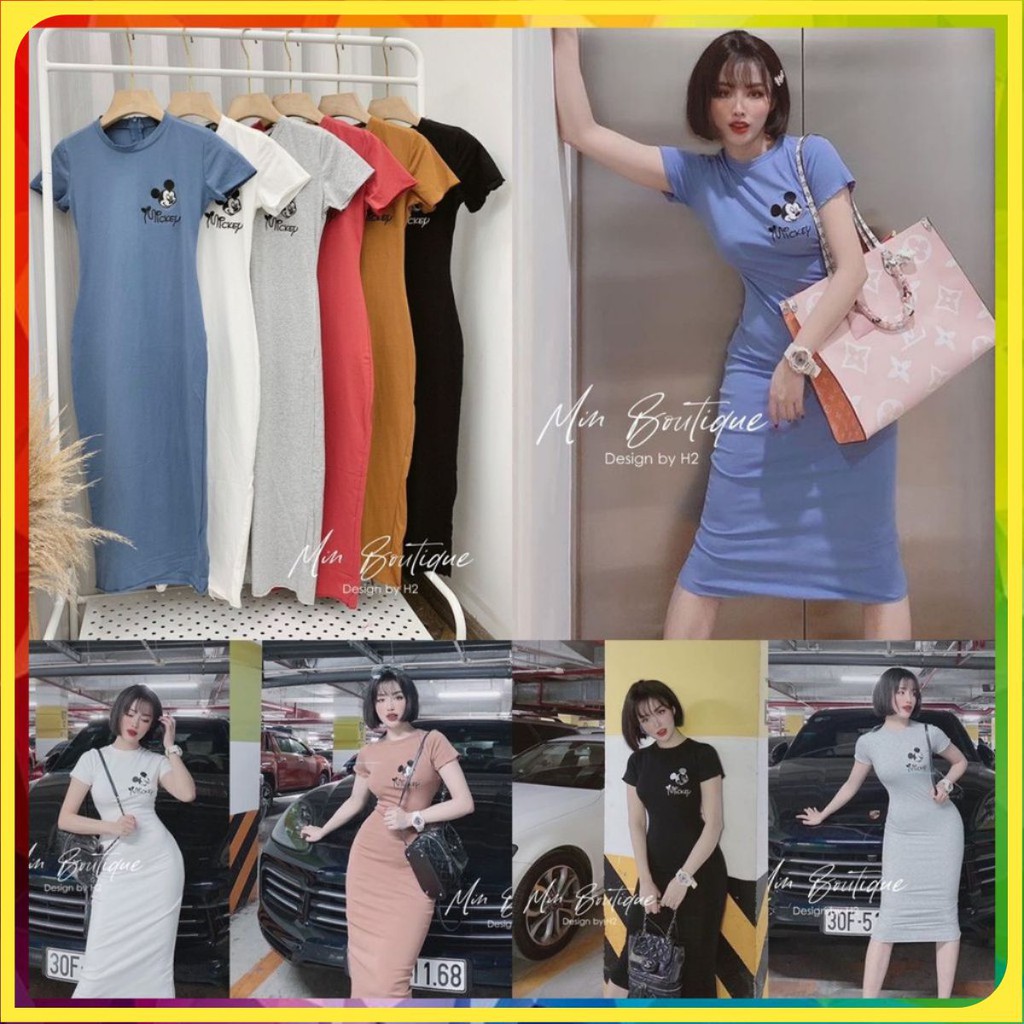 .Váy body💎Ảnh Shop Chụp💎Váy ôm body cao cấp hàng QC thêu ngực,váy mickeyyyy cực đẹp