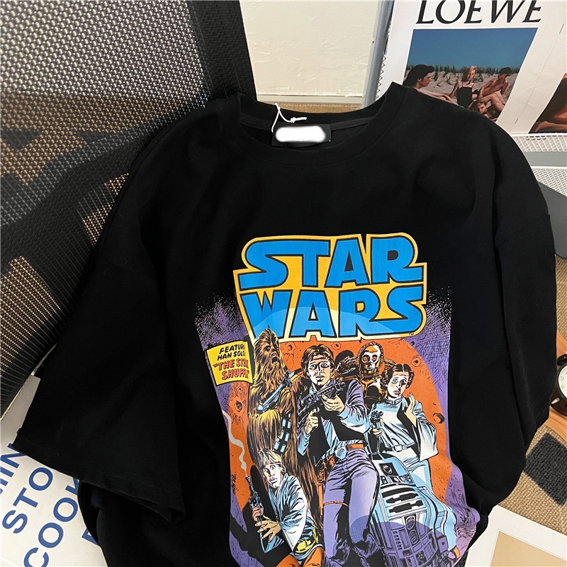 SUXI Áo Thun Ngắn Tay Dáng Rộng In Họa Tiết Retro Cá Tính Dễ Phối Đồ Cho Nữ