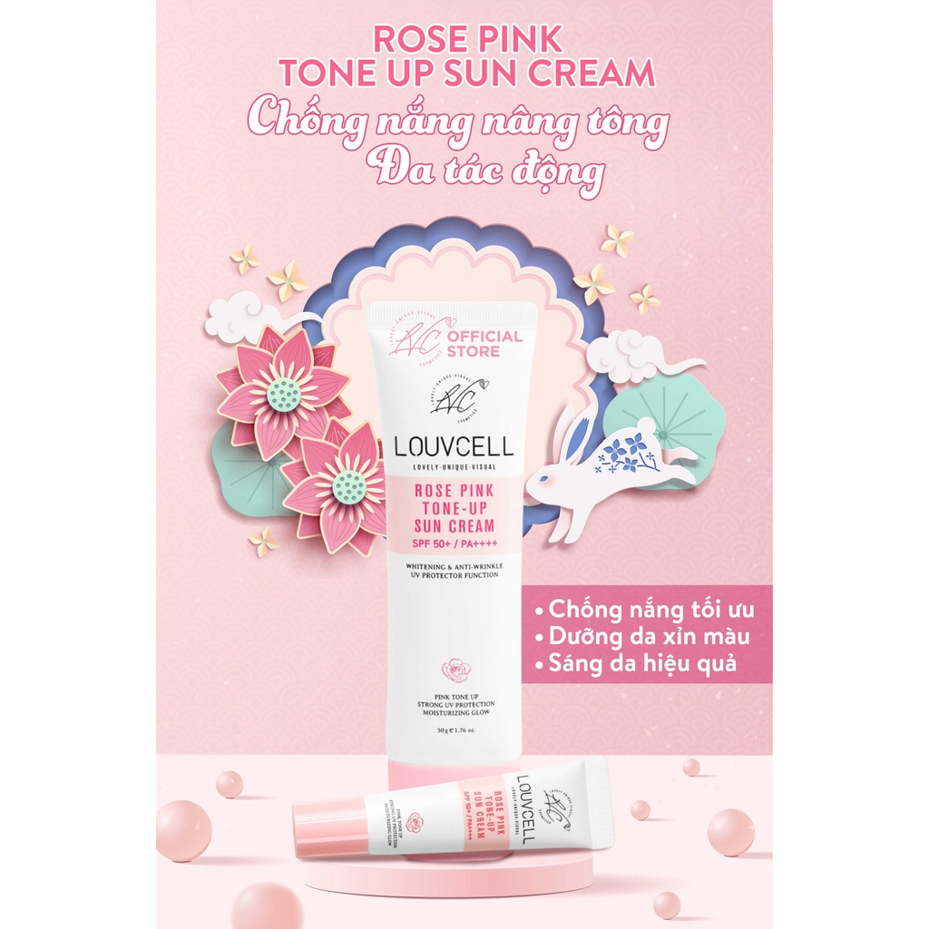 Set kem chống nắng làm trắng da tức thì Louv Cell Rose Pink Tone Up Sun Cream 50 ml