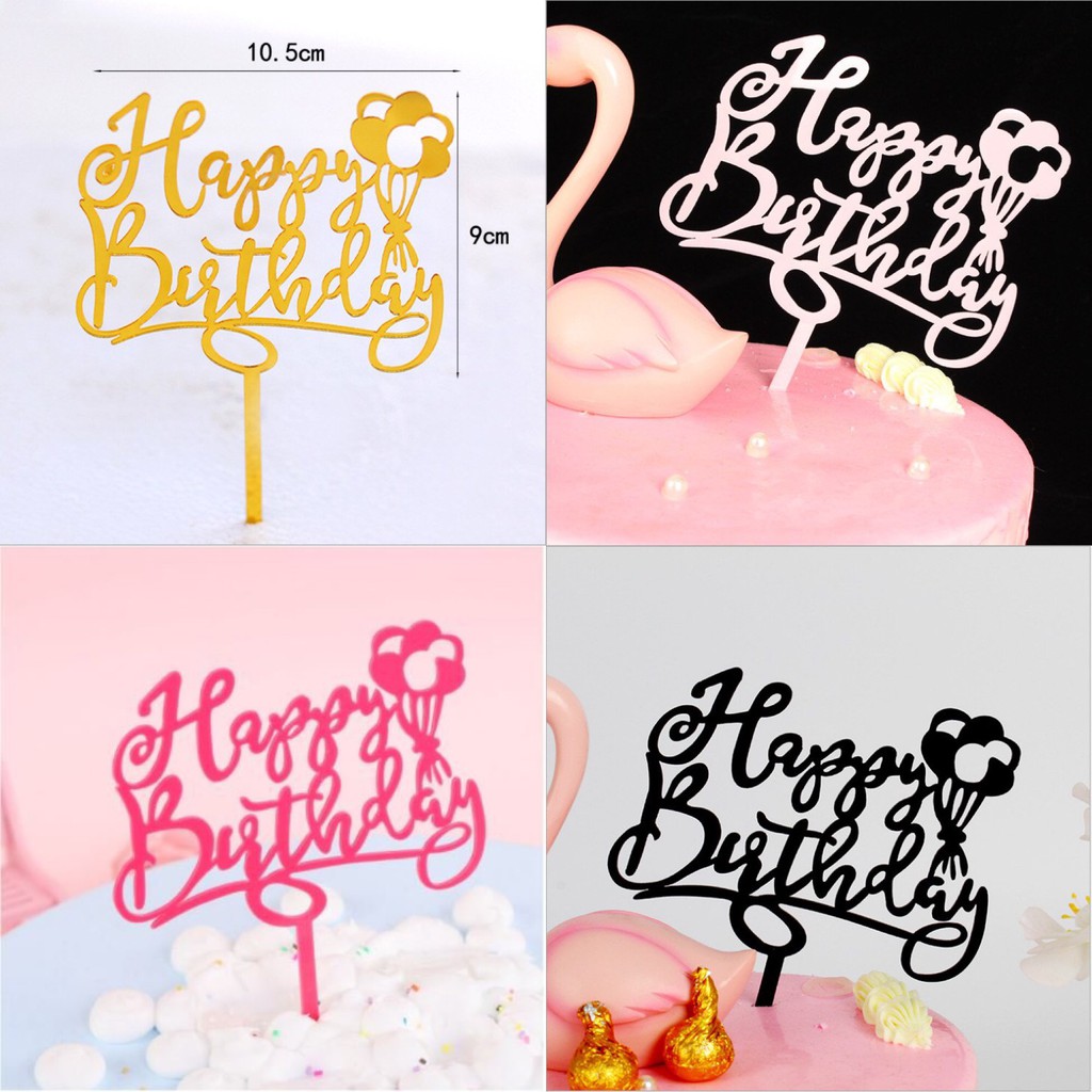 Phụ Kiện Trang Trí Bánh Sinh Nhật Bánh Kem - Combo 10 chiếc mica tráng gương hpbd chùm bóng vàng