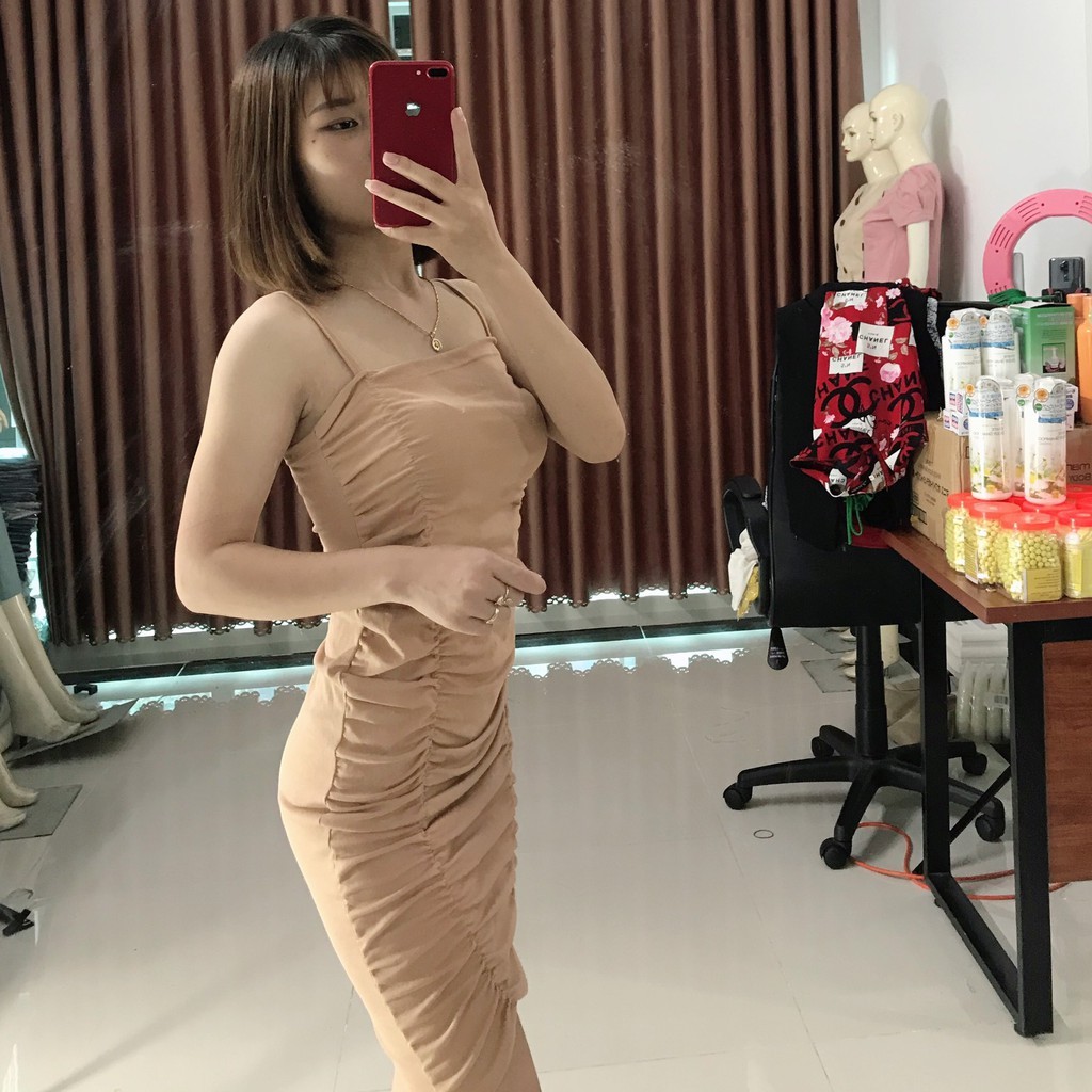 Váy Nữ 🌹FREESHIP🌹 Váy Hai Dây Nữ Ôm Body Dúm Dây Dài Siêu Đẹp Siêu hót AN23 | BigBuy360 - bigbuy360.vn