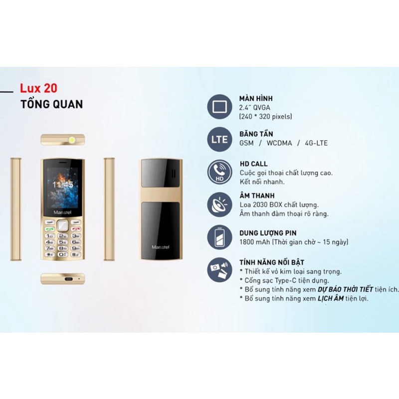 Điện thoại Masstel Lux 20 4G - hàng chính hãng, full hộp , nguyên seal