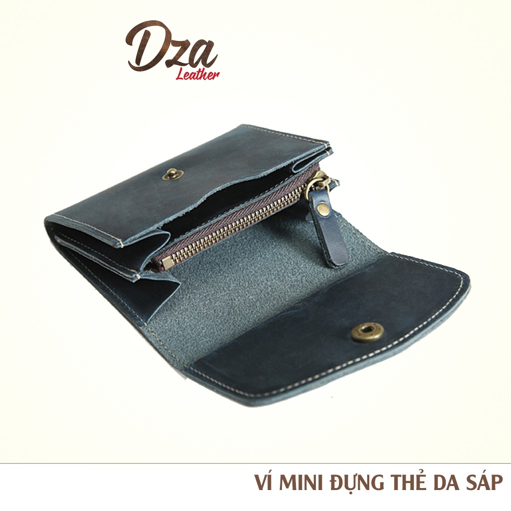 Bóp ví mini đựng tiền và thẻ da sáp nam nữ cao cấp nhỏ gọn sang trọng, ví da thật phong cách vintage Dza leather