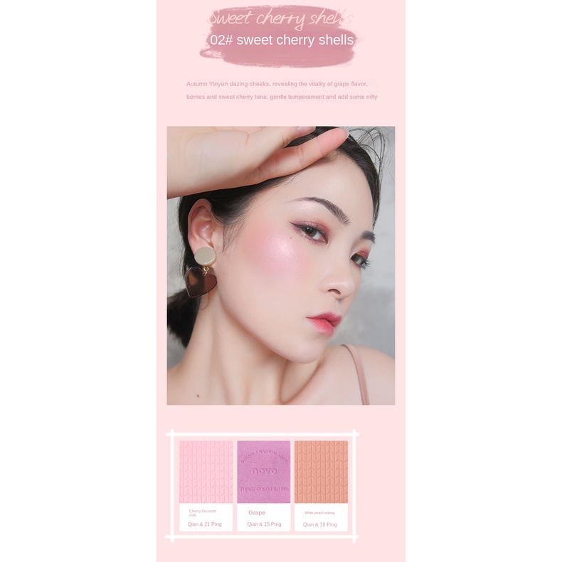 Phấn Má Hồng NOVO Ba Màu Lâu Trôi Chống Thấm Nước Không Cân Bằng Dầu 3 Màu Để Chọn