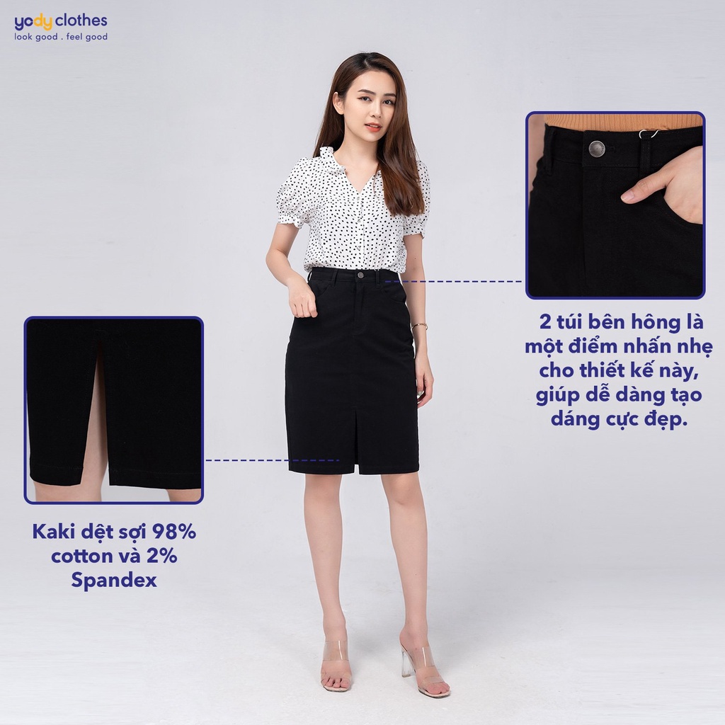Chân váy ôm nữ YODY kaki dáng dài xẻ tà mềm mịn, thấm hút tốt CJN4060 | BigBuy360 - bigbuy360.vn