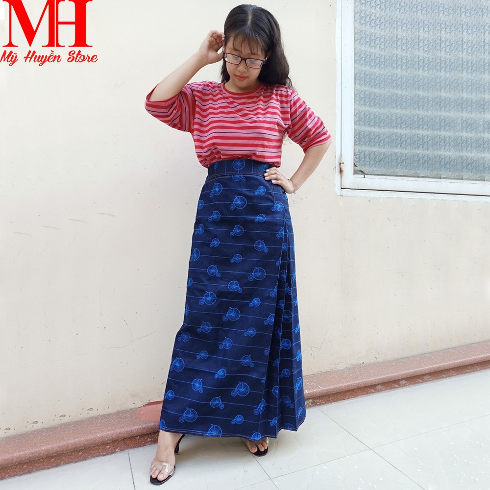 Váy Chống Nắng Jean Loại Tốt Dành Cho Nữ Có Thêu Họa Tiết Bánh Xe Nổi Bật Cùng Nút Bấm Không Gỉ