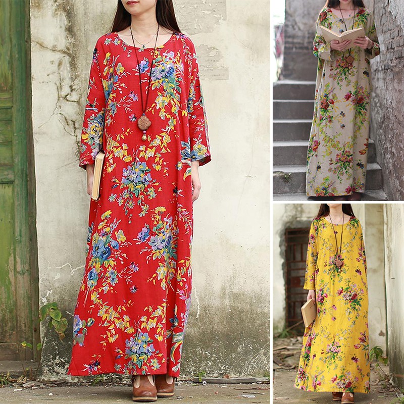 Đầm Maxi ZANZEA Dài Tay Họa Tiết Hoa Vintage Thời Trang Cho Nữ | BigBuy360 - bigbuy360.vn