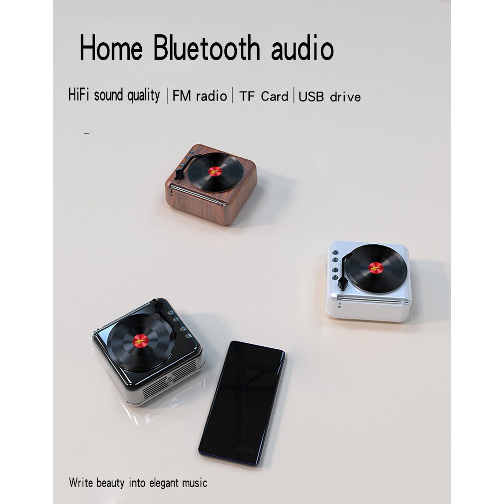 ▧❖ﺴLoa Bluetooth không dây hỗ trợ FM / card TF có cổng sạc USB nhỏ gọn theo phong cách retro độc đáo