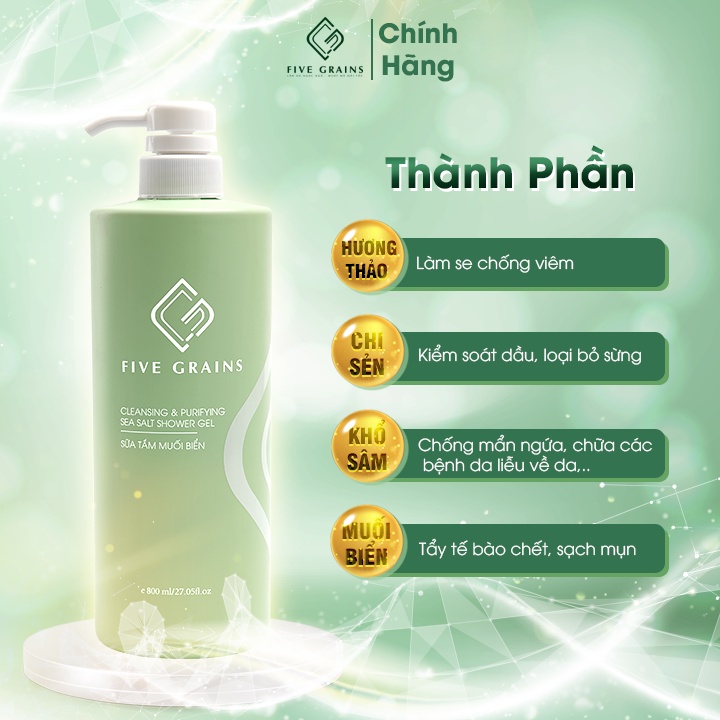 Sữa tắm nước hoa muối biển Five Grains 800ml