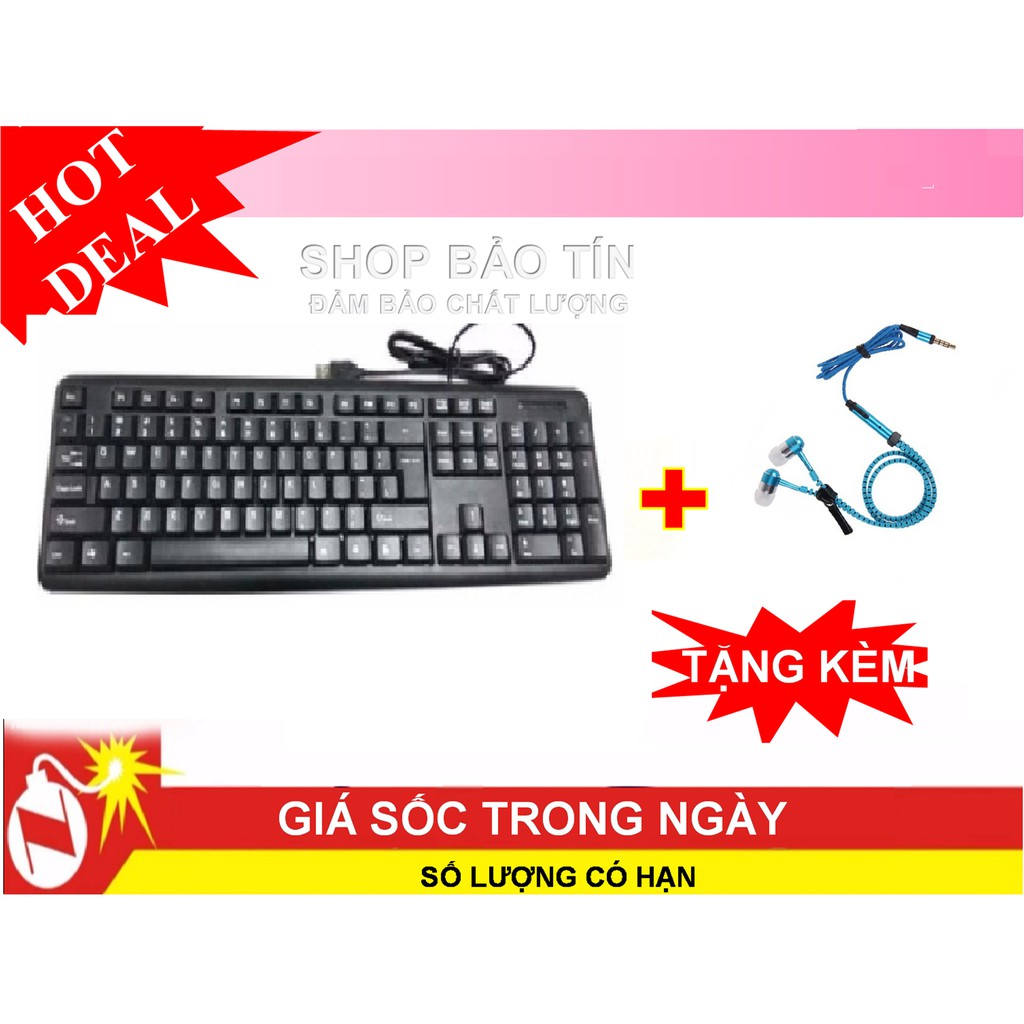 Bàn phím USB KB-3162 tặng kèm tai nghe kéo khóa thông minh chống rối