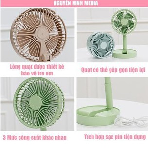 Quạt tích điện mini- Quạt tích điện gấp gọn- Quạt mini cầm tay để bàn siêu mát pin dùng 4h