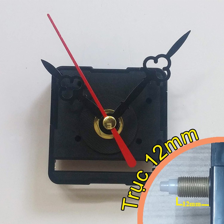 Bộ kim đen 6cm và Máy đồng hồ treo tường Taiwan loại tốt - Kim trôi trục 12mm