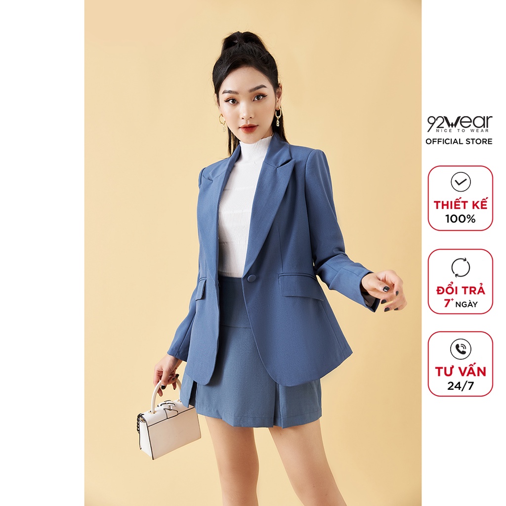 Áo vest nữ dài tay cổ bẻ 92WEAR thiết kế thanh lịch, trẻ trung VDA1805