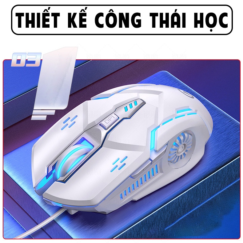 Chuột máy tính gaming YINDIAO G5 màu trắng có dây thiết kế công thái học đèn led RGB phù hợp chơi game ESPORTS giá rẻ