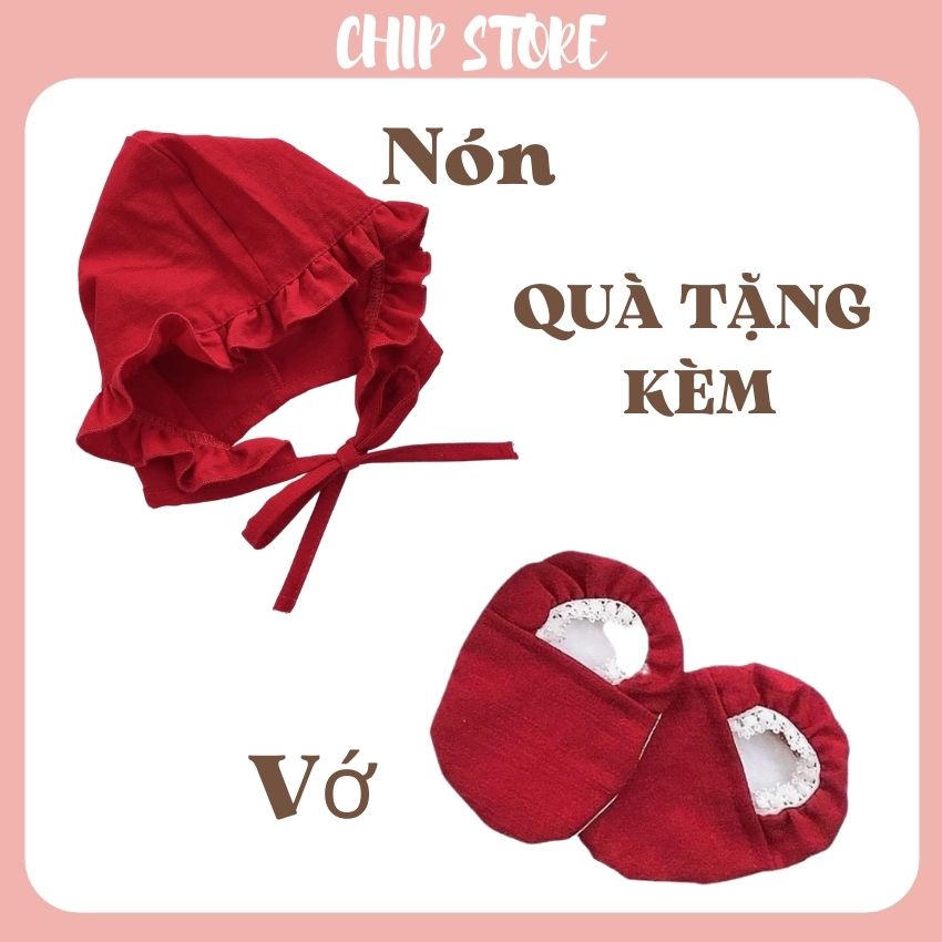 Body dài tay cho bé CHIP STORE Bodysuit màu đỏ sang chảnh cho bé mặc đầy tháng, noel, tết siêu đáng yêu