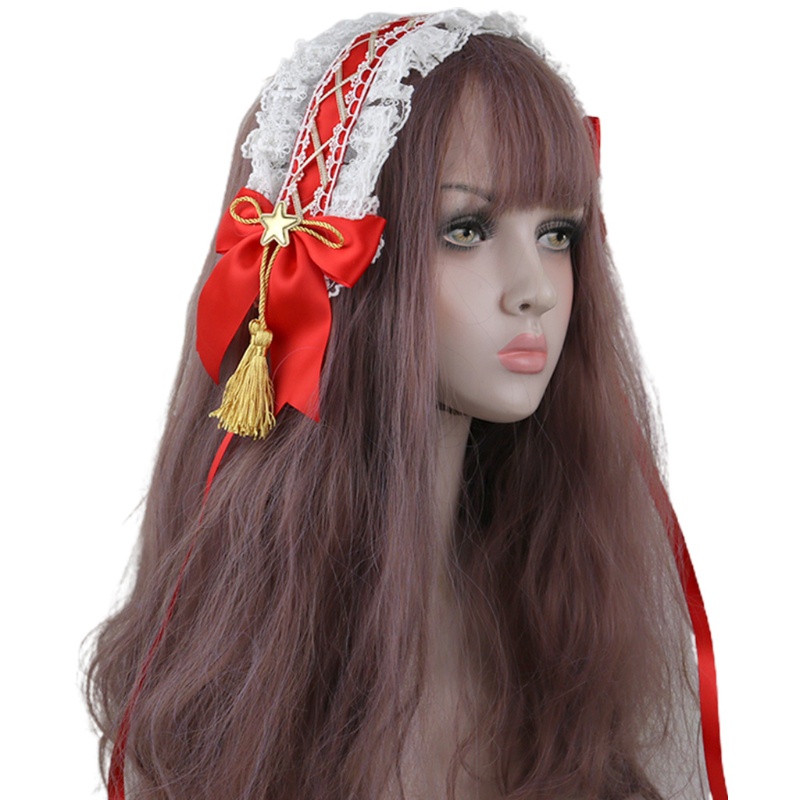 Băng Đô Ren Đính Ngôi Sao Tua Rua Phong Cách Lolita