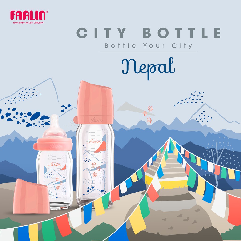 Bình Sữa Cho Bé City Bottle Thủy Tinh Cổ Rộng của FARLIN - Nepal - 160ml/240ml