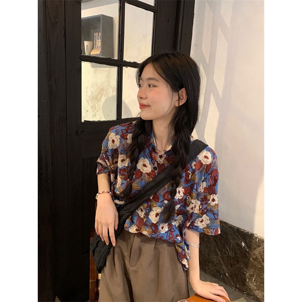 【ZHELIHANGFEI】Áo Sơ Mi Tay Ngắn Dáng Rộng Họa Tiết In Hoa Cao Cấp Thời Trang