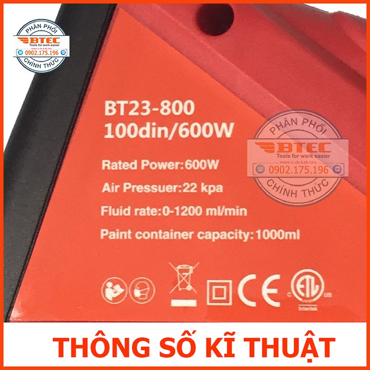 Máy phun sơn Btec BT23-800 Công suất 600W Bảo hành 12 Tháng