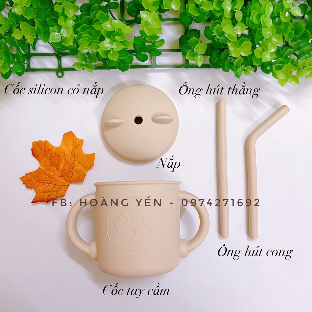 (ẢNH THẬT SHOP CHỤP)Cốc silicon gấu kèm 2 ống hút  cao cấp BPA free cho bé ( 250ml)