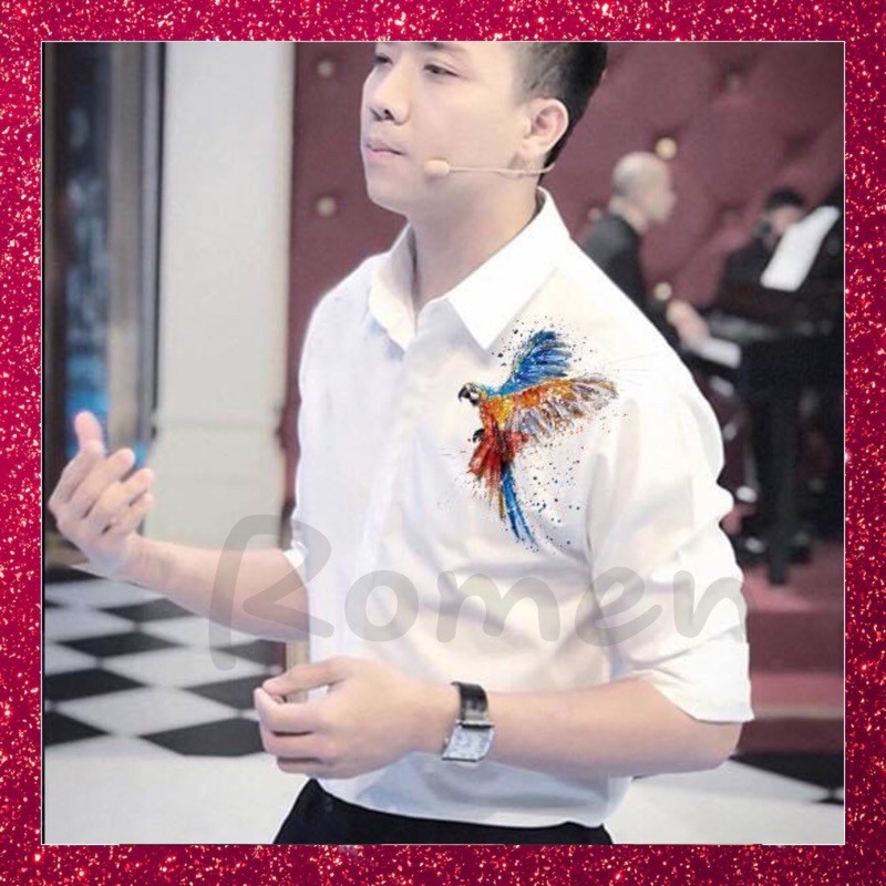 ÁO SƠ MI NAM, ÁO CẶP ĐÔI NAM NỮ DÀI TAY TRẮNG KATE LỤA IN HÌNH ĐẠI BÀNG FORM BODY HÀN QUỐC MẪU MỚI