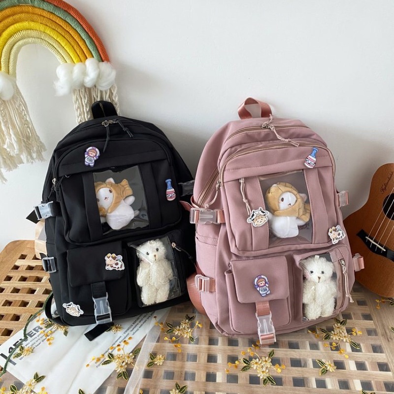 Cặp đi học nữ ulzzang thời trang basic, túi xách balo đẹp hàng cao cấp cho học sinh cấp 2 - 3, sinh viên tặng sticker